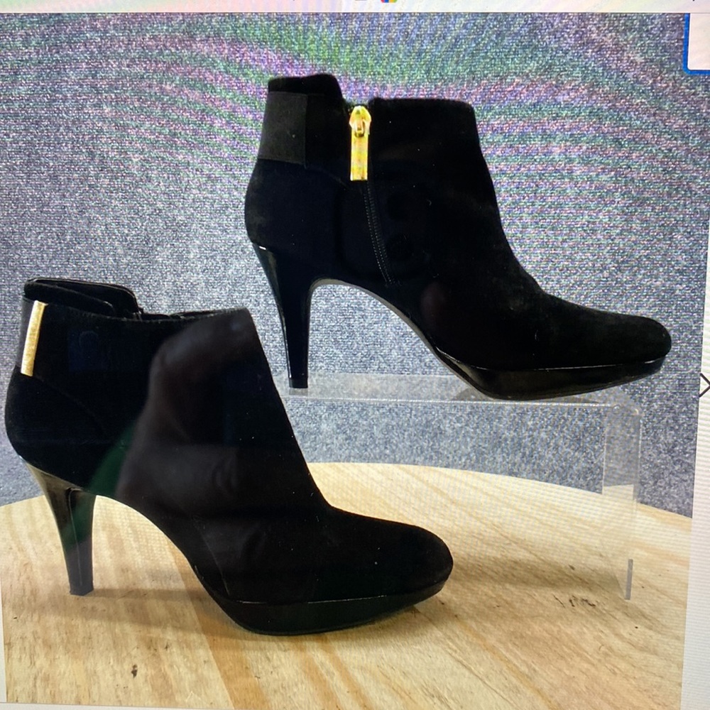 Bandolino - Woman’s (Christana) black leather suede ankle stiletto boots, 8.5